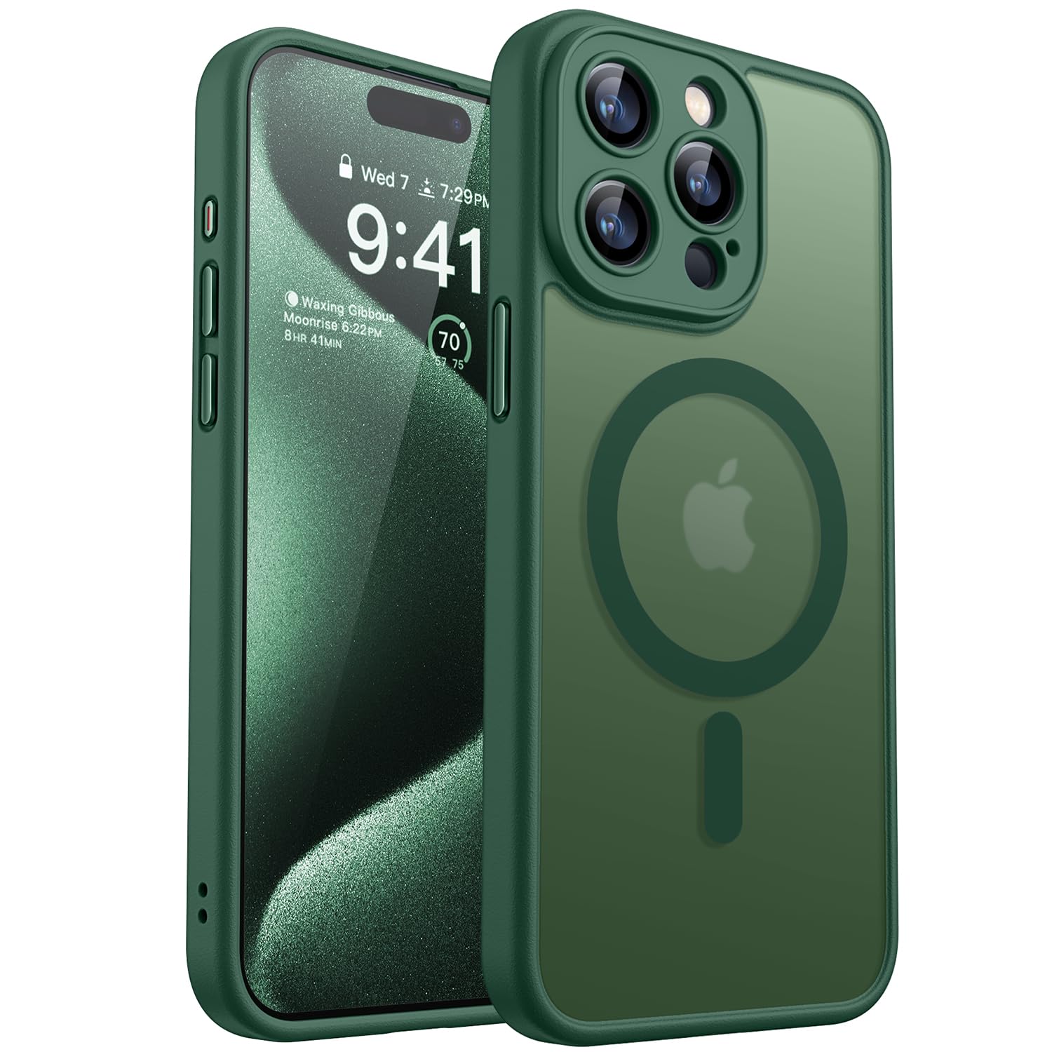 CANSHN Magnetic Shockproof for iPhone 15 Pro Case, Deep Green
