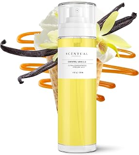 Scentual Fragrances, Ultra-Concentrated Hair &amp; Body Perfume Mist, Long Lasting Women's Fragrance, Gourmand Perfumes for Women, Vegan and Cruelty Free (Caramel Vanilla)