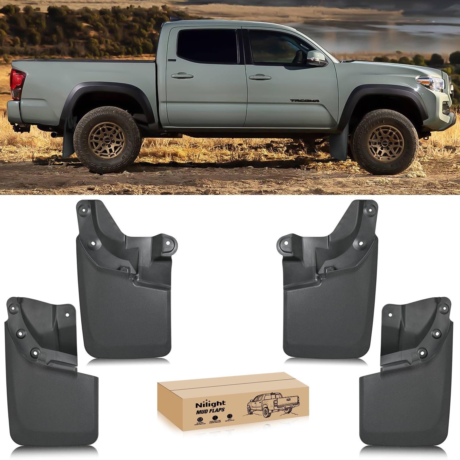 Nilight Mud Flaps Splash Guards for Toyota Tacoma 2016-2023 | No Drilling Precis