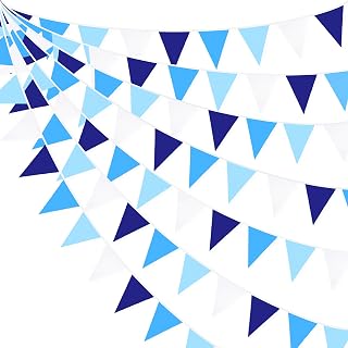 Pinkblume 32 Ft Royal Blue Party Decorations Triangle Flag Bunting Fabric Garland for Wedding Birthday Nautical Bridal Baby Shower Under the Sea Party Festivals Decoration