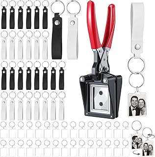 ForraFun 61 Pcs Photobooth Keychain Making Kit with Cutter,White and Black | 30 Acrylic Blank Keyring 30 Leather Keychain for Wedding Birthday, Square