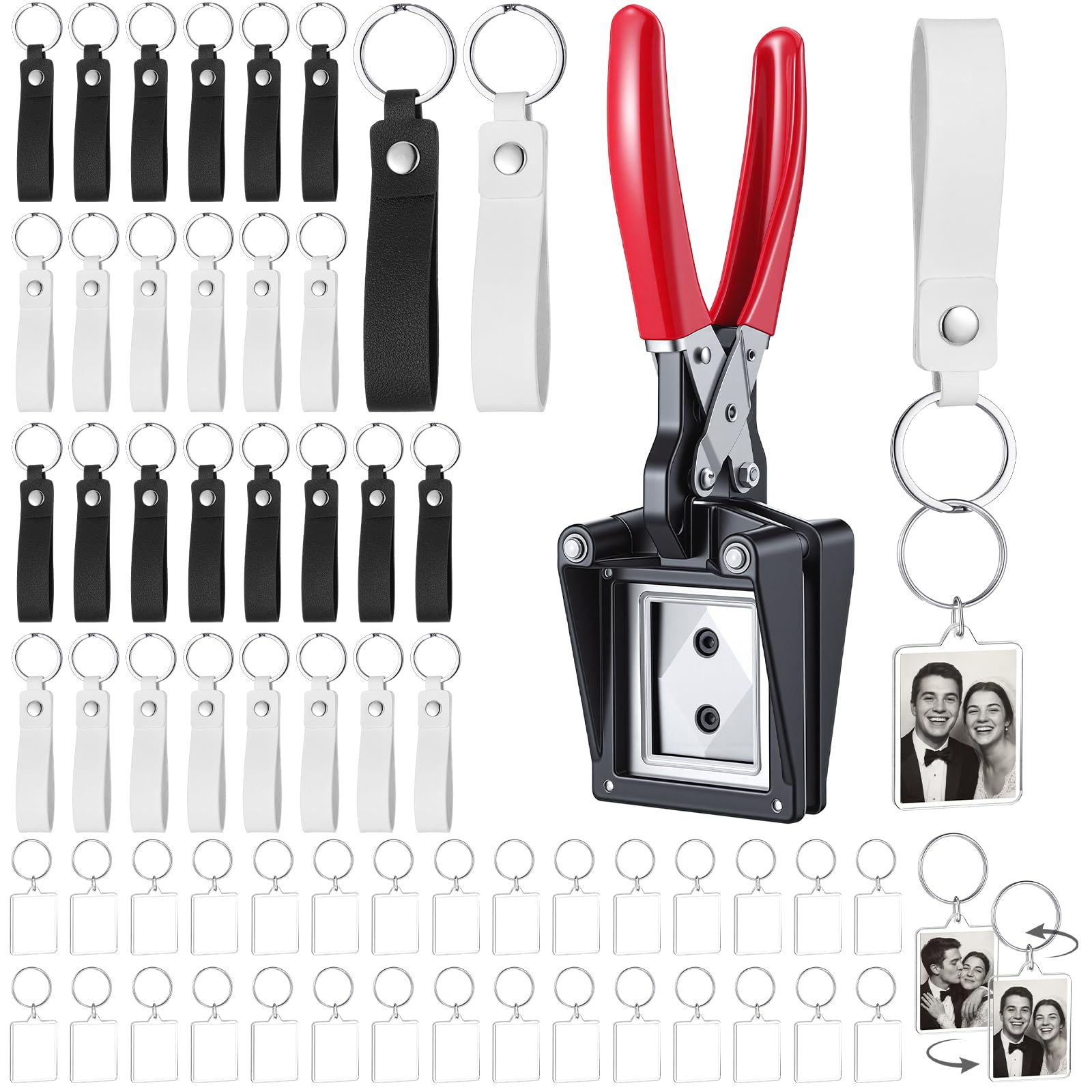 ForraFun 61 Pcs Photobooth Keychain Making Kit with Cutter,White and Black | 30 