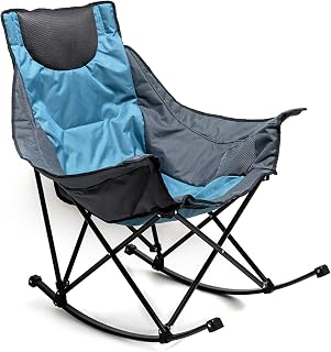 Sunnyfeel Camping Rocking Chair for Adults, Luxury Padded Recliner, Oversized Folding Rocker, Outdoor Lawn Chair (Blue)