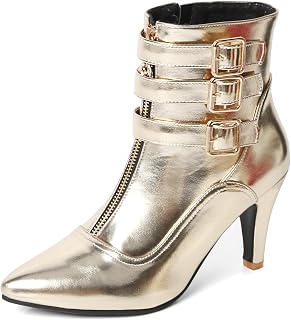 MEOTINA Oro Tacchi Alti per le Donne Tacco Gattino Punta Punta Corta Stivaletti Da Donna Fibbia Tacco Alto Caviglia Metallica Scarpe, Glod a punta, 42.5 EU