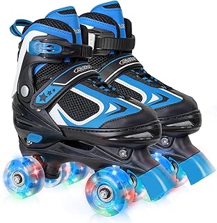 Kids Roller Skates for Boys - Green for Toddler Little Kids Age 4 5 6 7- Adjustable All Light up Wheels Indoor Outdoor Sports Birthday Gift for Son and Grandson