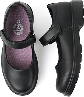 JABASIC Girls Mary Jane School Dress Shoes Hook Loop Strap Non-Marking Sole for Everyday and Parties