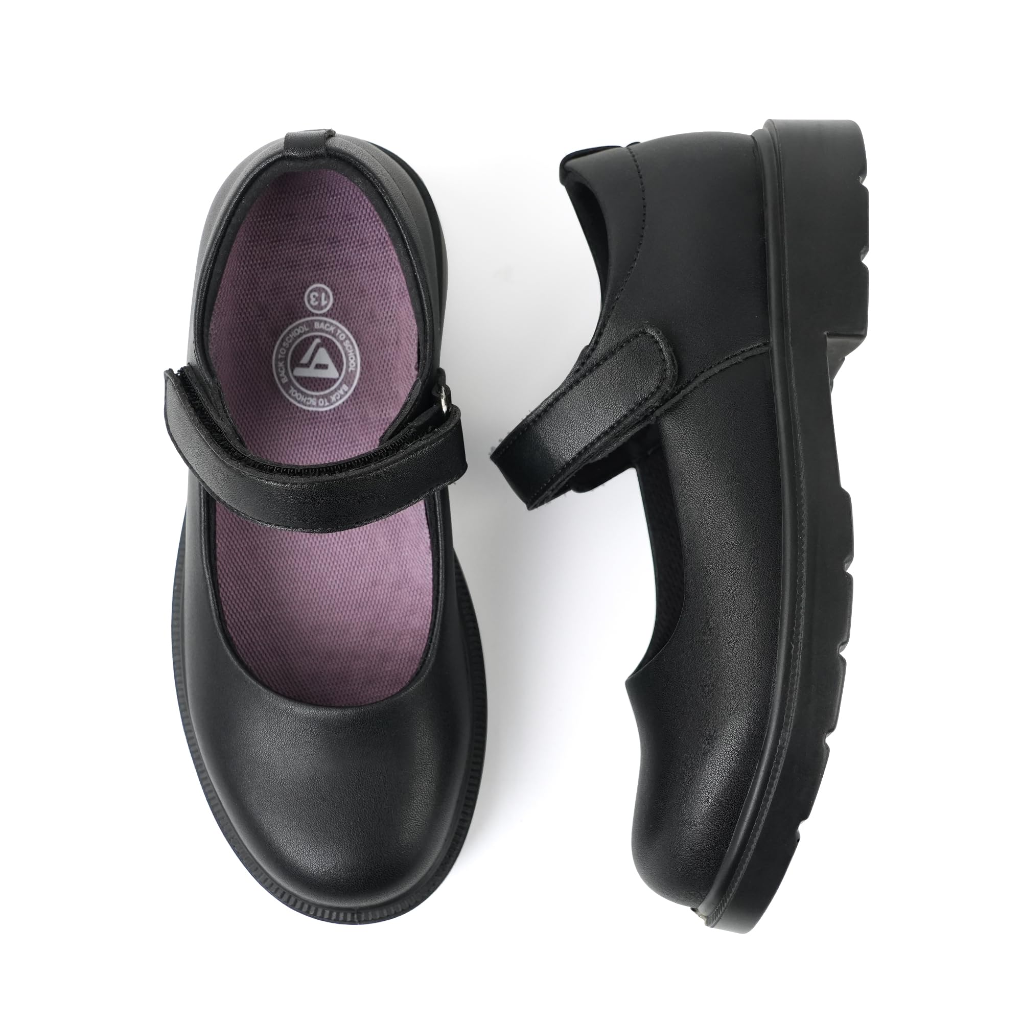 JABASIC Girls Mary Jane School Dress Shoes Hook Loop Strap Non-Marking Sole for 