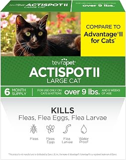 TevraPet Actispot 2 Flea Treatment for Large Cats 9+ lbs, 6 Doses | Vet-approved Flea Prevention and Control. Compare to Advantage II and Save