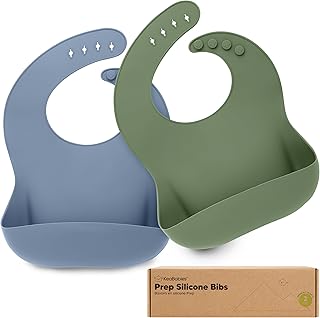 KeaBabies 2-Pack Silicone Bibs for Babies, Toddlers Girl, Boy (Slate) | Sturdy Food-Grade Silicone Baby Bibs for Eating, Large Food Catcher Pocket, Easy Clean Waterproof Baby Feeding Bibs, BPA-Free