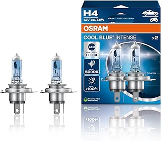 OSRAM COOL BLUE INTENSE H4, +100% More Brightness, Up to 5000K, Halogen | Halogen Headlamp, LED Look, Hanging Folding Box (2 Lamps)