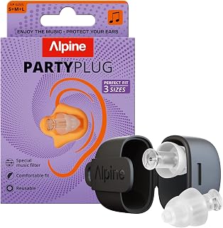 Alpine PartyPlug 19dB Party Ear Plugs 3 Tip Sizes Included,Clear | For concerts, raves, festivals and more | 19dB noise reduction | Reusable, 3 tip sizes | Transparent plugs