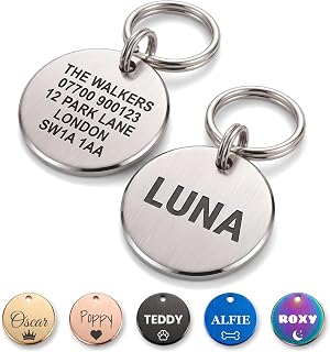 The Stately Hound Dog Tags for Pets Engraved UK, Silver Round, Medium