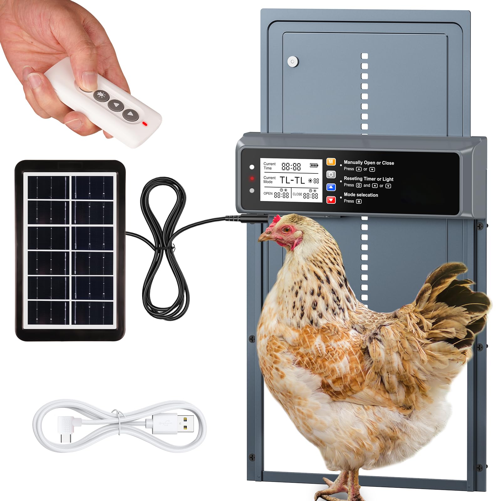 NyPots Automatic Chicken Coop Door Solar Powered with Timer & Light Sensor | Aut
