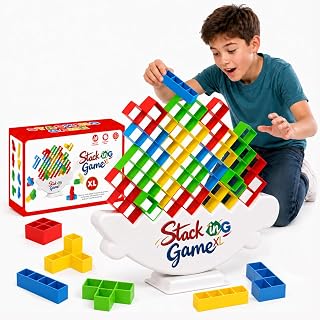 Giant Tower Stack Game, XL Tumble Block Yard Games, Balance Challange Toy | 48PCS, 2+ Players Strategy Stacking Indoor Outdoor Lawn Board Games for Kids 4-12, Teens, Fun Adults Party and Family Night
