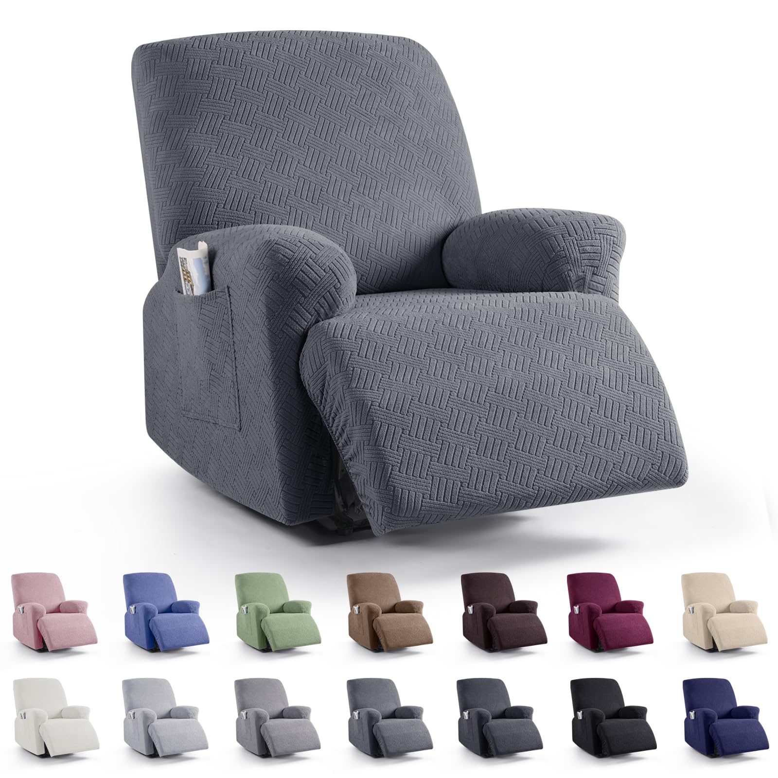 KinCam Recliner Chair Covers, Stretch Reclining Cover, Dark Gray | 1 Seat Jacqua