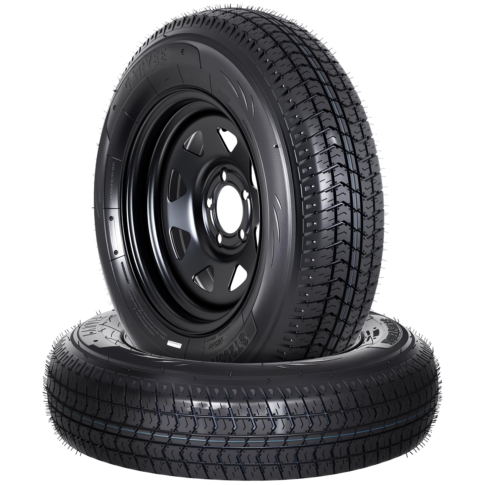 Garvee 2-Pack ST205/75D15 Trailer Tires and15" Rims, 5 Lug on 4.5" Bolt Pattern,