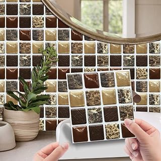 10pcs/set 3D Square Tile Wall Stickers Bathroom Kitchen Waterproof Decal Stickers, Mosaic Design, Self-Adhesive, Peel and Stick 10x10cm