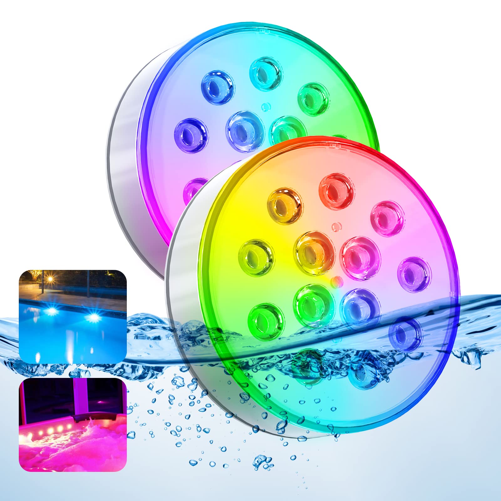 U UZOPI Pool Lights, Upgraded Rechargeable Submersible LED Lights with Remote IP