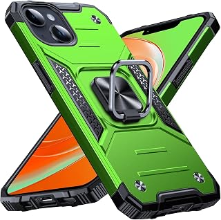 Anqrp Heavy Duty Case for iPhone 13/14 Case with Enhanced Ring Holder Grip Stand, Military Grade Shockproof Rugged Drop Protective Silicone Hard Slim iPhone 13/14 Phone Case Cover,Spring Grass