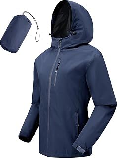 Tyhengta Rain Jacket Women Waterproof Packable Lightweight Raincoat Hooded Outdoor Walking Hiking Jackets with Zip Pockets