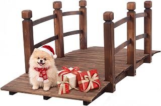Outvita 5FT Stained Wooden Garden bridge with Safety Railings | Ornamental pond bridge, ideal decor for backyard, creek and farm outdoor space