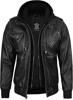 Hooded Leather Jacket Men Real Leather Bomber Jackets With Detachable Hood