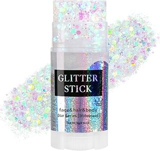 Mysense Iridescent White Body Glitter Stick, Face Hair Glitter Gel for Kids, Festival Rave Outfit Accessories for Women, Sparkling Mermaid Sequins Chunky Glitter Makeup, 0.56oz