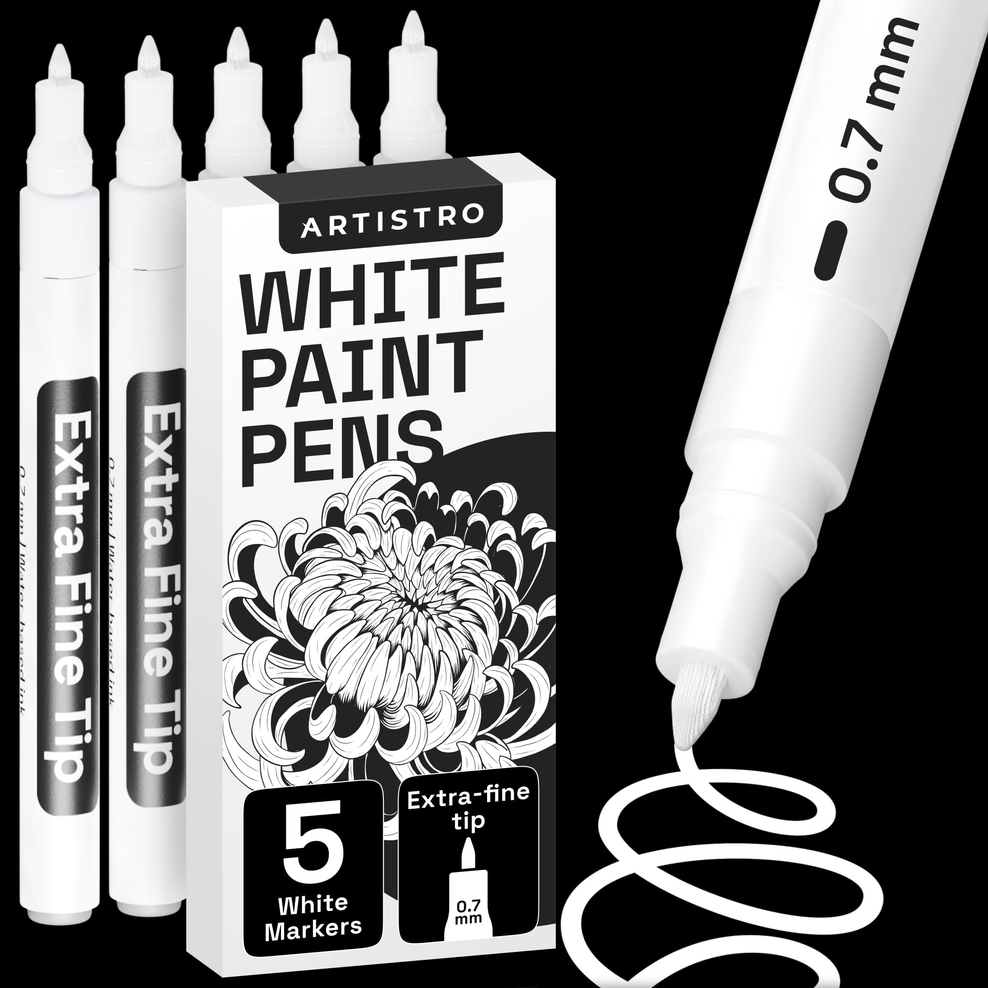 ARTISTRO 5 White Acrylic Paint Pens for Rock Painting, Stone, Ceramic, Glass, Wo