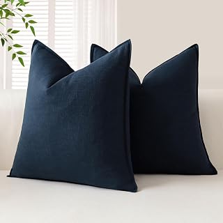 OTOSTAR Pack of 2 Soft Linen Decorative Throw Pillow Covers 24 x 24 Inch Solid Farmhouse Boho Pillow Covers for Sofa Couch Chair Bedroom Home Decor, Color