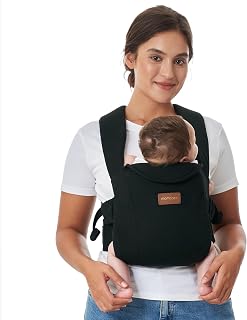 Momcozy Newborn Carrier for 0-12M/3.2-11.3kg, Waist 64-127cm, Cotton Black | IHDI certified for healthy hip development, ergonomic M seat for newborns, easy slip on design, balanced lumbar support