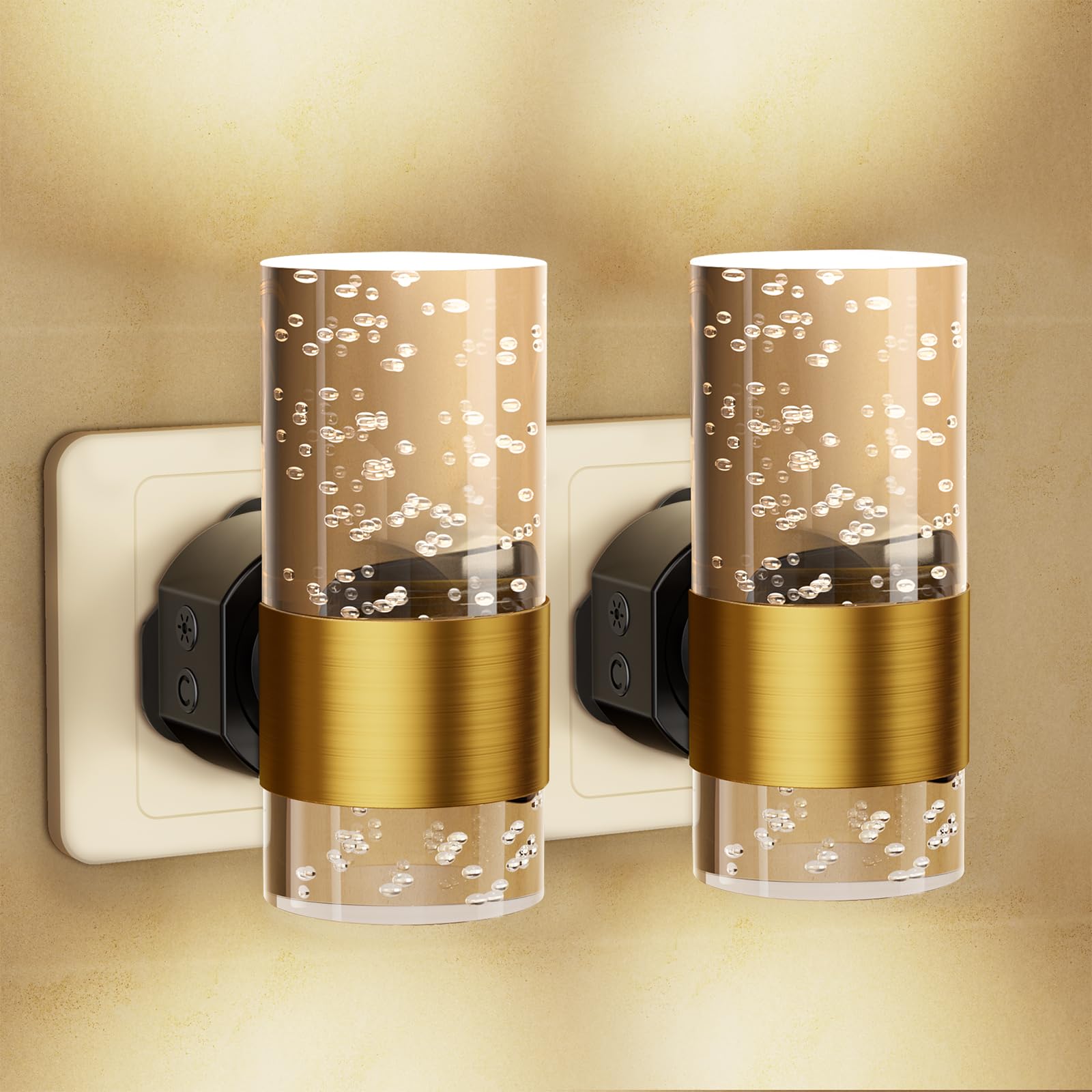 Draome Night Light Plug in Wall with Dusk to Dawn Sensor Modern 2 Pack Gold | Ad