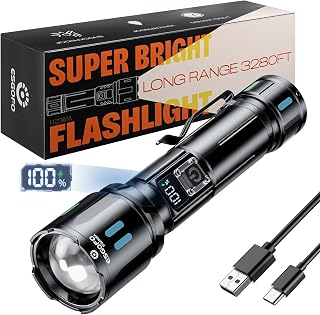 Esgofo Rechargeable Torch LED Super Bright 1000000 USB C Zoomable 3 Modes | Long Range up to 5000ft, High Lumens 30W, Long Lasting 15H, USB C Charging & Discharging with LCD Power Display