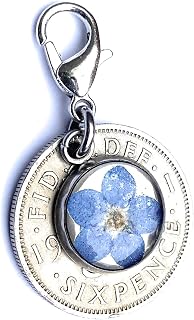 Cotswold Crafts By Emma Forget-Me-Not Bridal Charm - Handmade Blue, Silver Sixpence Gift for Bride, Garter or Bouquet Accessory - Locally Pressed Forget Me Not Flower for Bridal Showers and Weddings