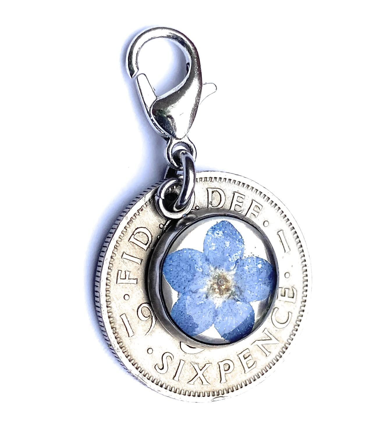 Cotswold Crafts By Emma Forget-Me-Not Bridal Charm - Handmade Blue, Silver Sixpe