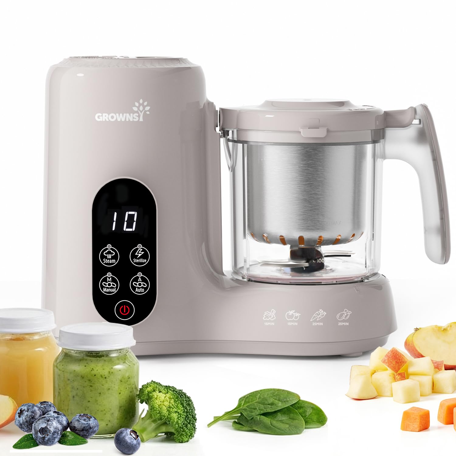 Grownsy Baby Food Maker with Stainless Steel Steam Basket,Steamer &amp; Blender 