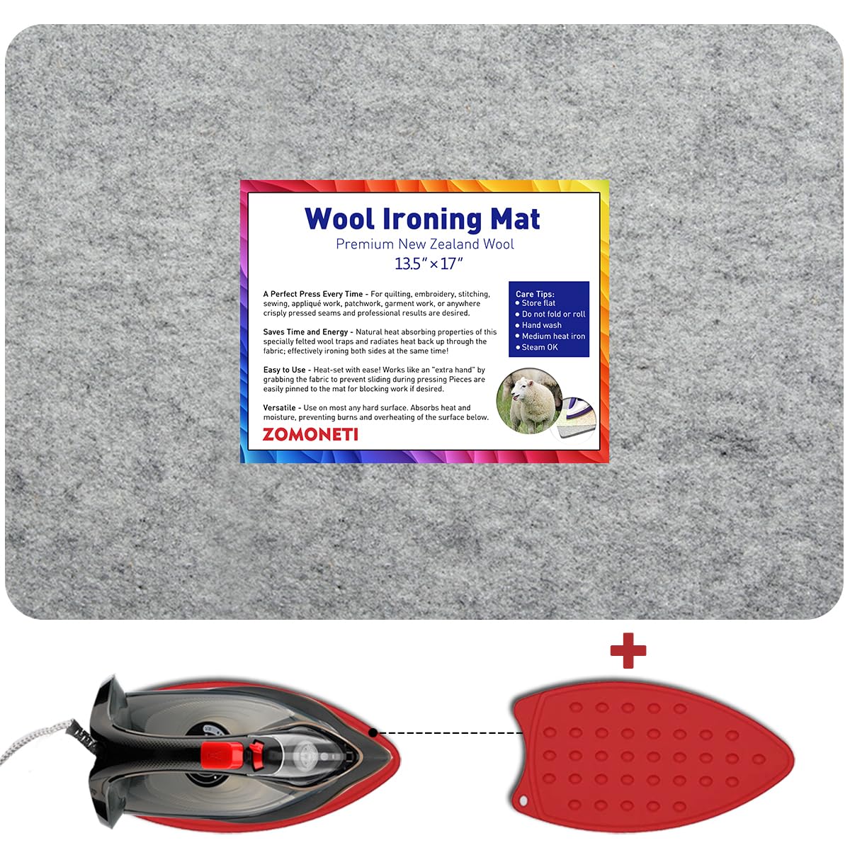 ZOMONETI 17" x 13.5" Wool Pressing Mat 100% New Zealand Felted Wool Ironing Mat 