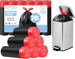 Bin Bags 20L Bin Liners with Drawstring Handles 72 Counts Pedal Waste Bags Bathroom Small Strong Trash Bags fits 15-23l Rubbish Bin,Black