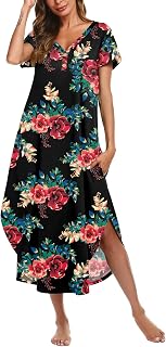Ekouaer Long Nightgowns For Women Short Sleeve Midi Nightgown With Pockets