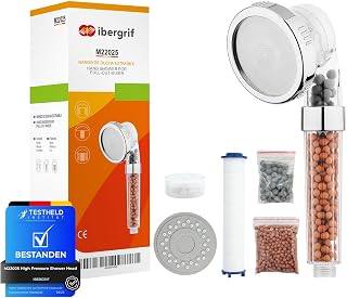 Ibergrif Shower Head High Pressure, Hard Water Filter, Anti-Limescale | 3 Modes Shower Head, High-Density Filtration, Water Saving Showerhead (Extra Filter Included) for Healthier Skin & Hair