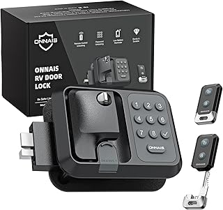 ONNAIS Keyless RV Door Lock - Fits Most Trailers &amp; 5th Wheels | Anti-Prying Heavy Duty Full Metal, 100ft remote FOB unlock, Keyless keypad entry, Peek-proof backlit code, Weatherproof