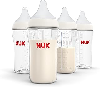 NUK Perfect Match Natural Transition Baby Bottle, 8oz, 4-Pack | Anti-Colic Vent, 2x Softer Medical-Grade Silicone Nipple, Mimics Breastfeeding, 98% Baby Acceptance