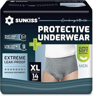 SUNKISS Super Soft Incontinence Underwear for Men, XLarge, Grey, 14 Count