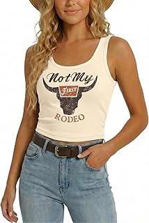 YHHR Women's Western Cowgirl Country Concert Crop Sleeveless Tank Tops