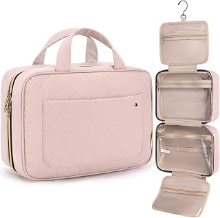 BAGSMART Hanging Travel Toiletry Bag 360° Hook for Full Size Bottle, Medium | Women's Wash Bag & Makeup Toiletries Organiser, Large Capacity Travel Holiday Accessories, Pink