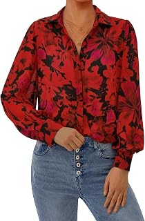 PRETTYGARDEN Women's Floral Blouses Elegant Casual V Neck Button Down Shirts Lantern Long Sleeve Boho Chiffon Autumn Tops 2025