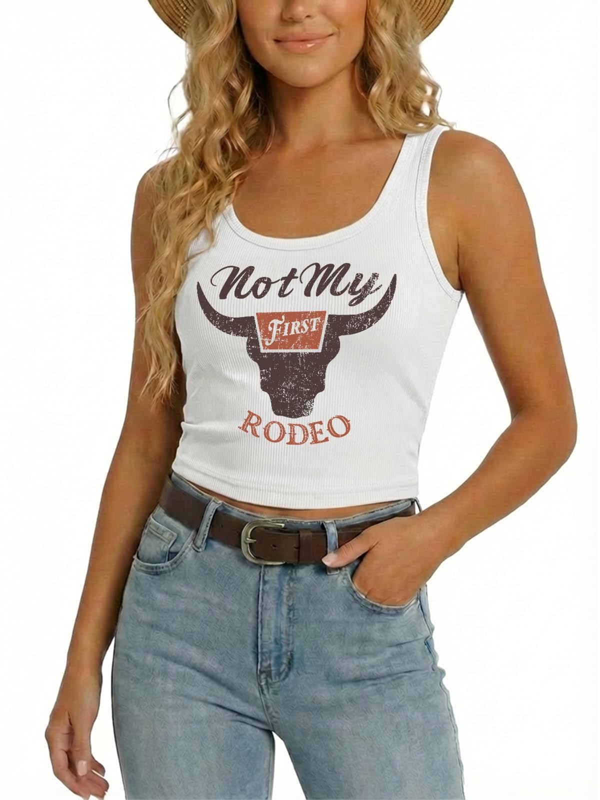 YHHR Women's Western Cowgirl Country Concert Crop Sleeveless Tank Tops