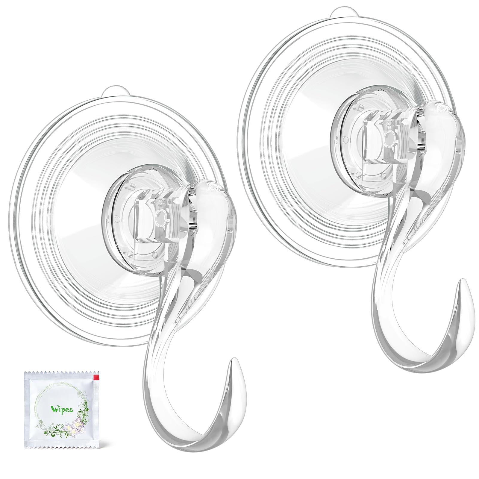VIS'V Suction Wreath Hanger with Wipes, 22 Lb Capacity, Large, Clear, 2 Pcs | He