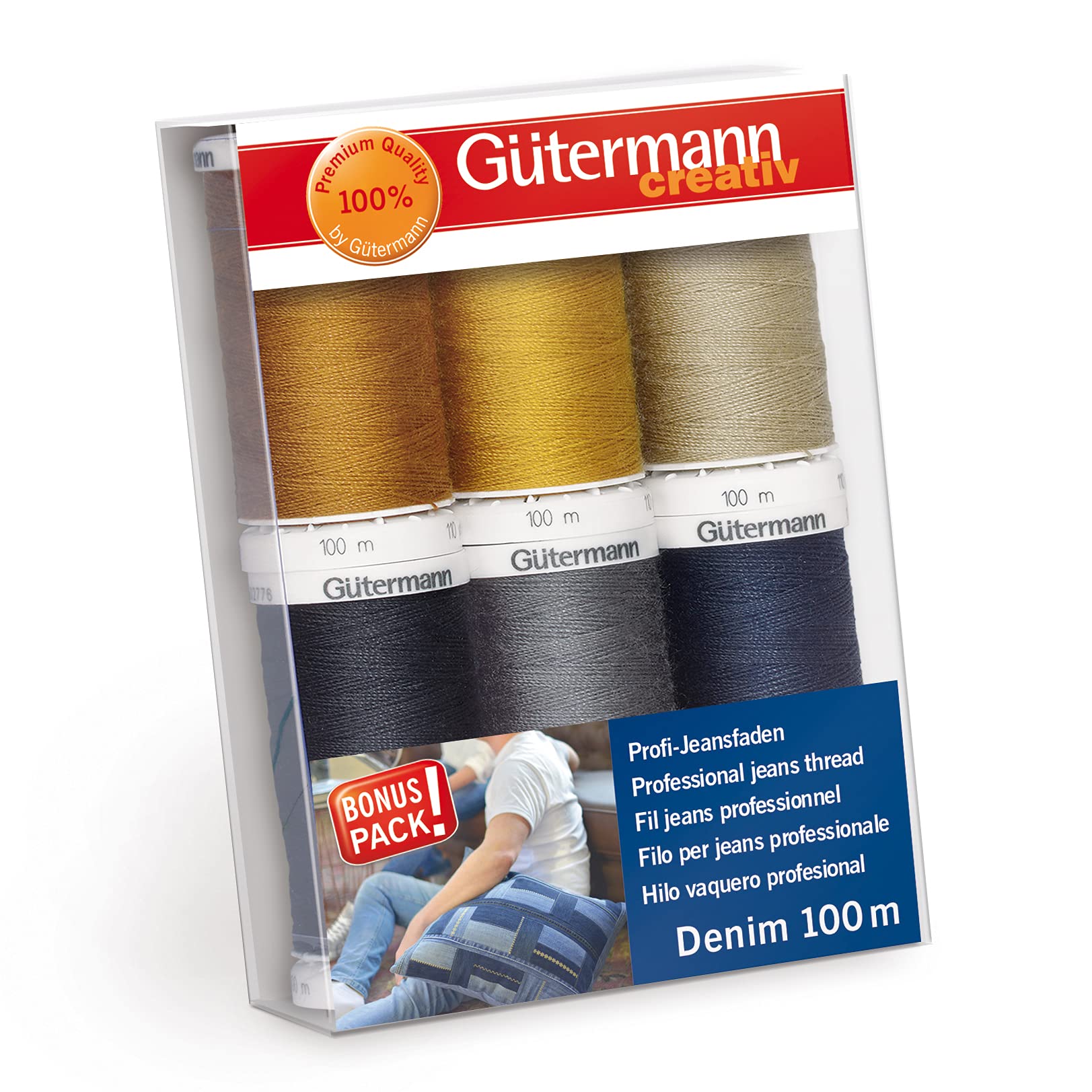 Gutermann 731144-1 Thread Set Denim 100m x 6 reels, Multicoloured
