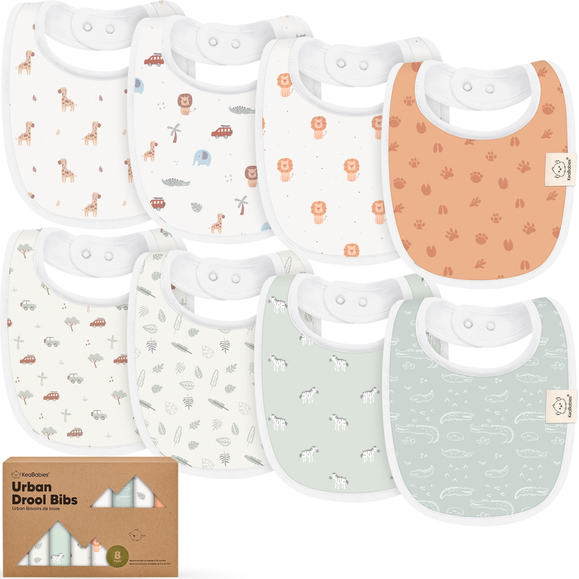 KeaBabies 8-Pack Organic Baby Bibs for Drooling and Teething (Wilderness) | Soft