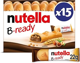NUTELLA B-READY Wafer Snack Bars - Pack of 15 Bars - 330 g | Original NUTELLA Hazelnut Spread with Cocoa in Crispy Wafer - 15 Individually Wrapped Bars - Portable Convenient Snacks